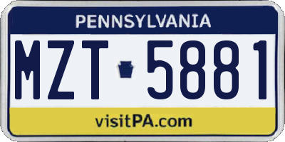 PA license plate MZT5881