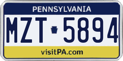 PA license plate MZT5894