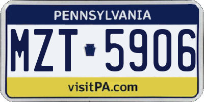 PA license plate MZT5906
