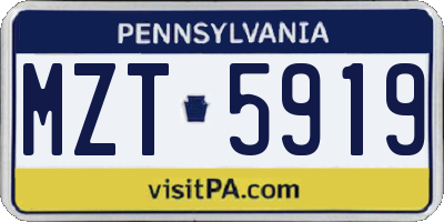 PA license plate MZT5919