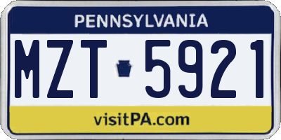 PA license plate MZT5921