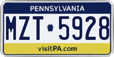 PA license plate MZT5928