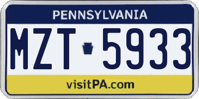 PA license plate MZT5933