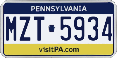 PA license plate MZT5934