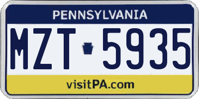 PA license plate MZT5935