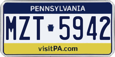 PA license plate MZT5942