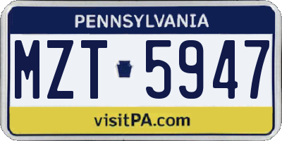 PA license plate MZT5947