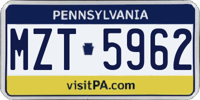 PA license plate MZT5962