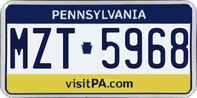 PA license plate MZT5968