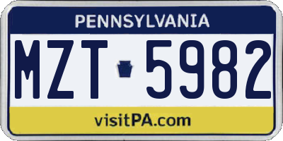 PA license plate MZT5982