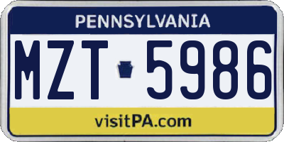PA license plate MZT5986
