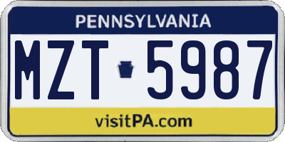 PA license plate MZT5987