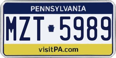 PA license plate MZT5989