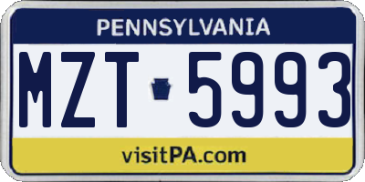 PA license plate MZT5993