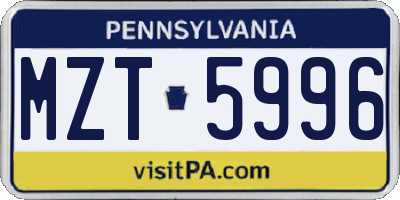 PA license plate MZT5996