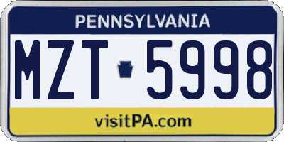 PA license plate MZT5998