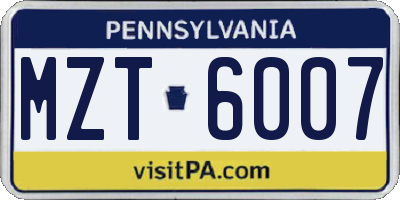 PA license plate MZT6007