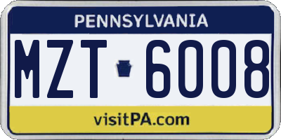 PA license plate MZT6008