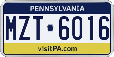 PA license plate MZT6016
