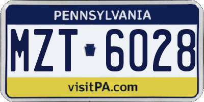 PA license plate MZT6028