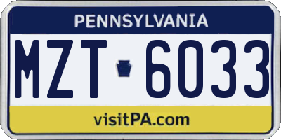 PA license plate MZT6033