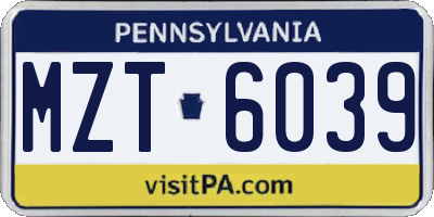 PA license plate MZT6039