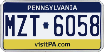 PA license plate MZT6058