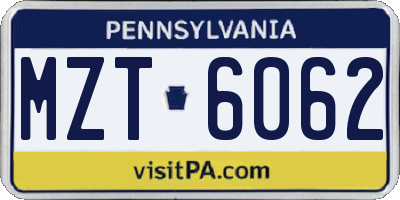 PA license plate MZT6062