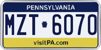 PA license plate MZT6070