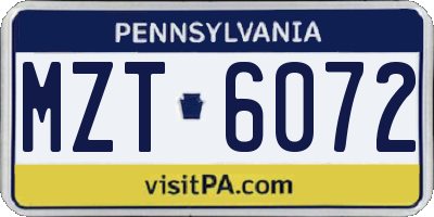PA license plate MZT6072