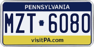 PA license plate MZT6080