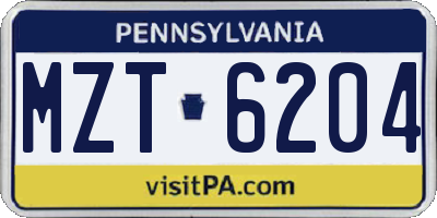 PA license plate MZT6204
