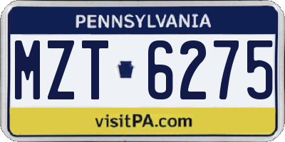PA license plate MZT6275