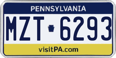 PA license plate MZT6293