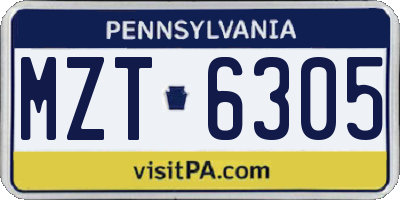 PA license plate MZT6305