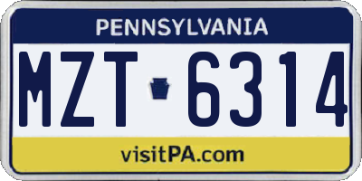PA license plate MZT6314