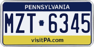 PA license plate MZT6345
