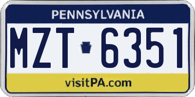 PA license plate MZT6351