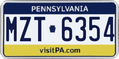 PA license plate MZT6354