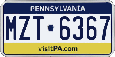 PA license plate MZT6367