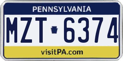 PA license plate MZT6374