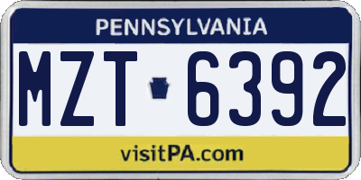 PA license plate MZT6392