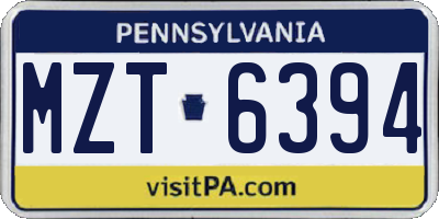 PA license plate MZT6394