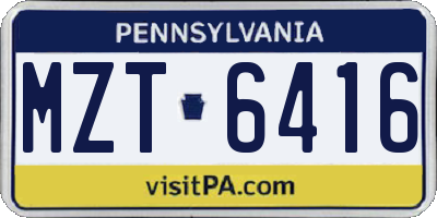 PA license plate MZT6416