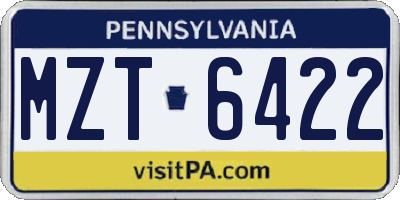 PA license plate MZT6422
