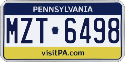 PA license plate MZT6498