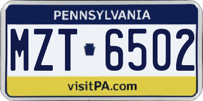 PA license plate MZT6502