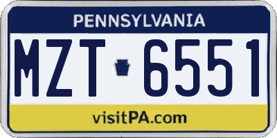 PA license plate MZT6551