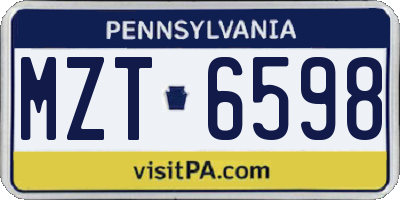 PA license plate MZT6598