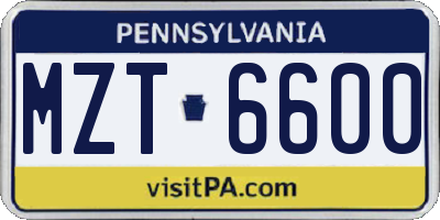 PA license plate MZT6600